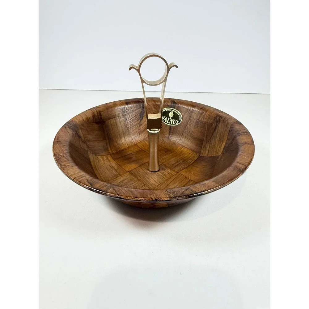 VTG Weavewood Inc Walnut Woven Wood Nut and‎ Candy Bowl 7